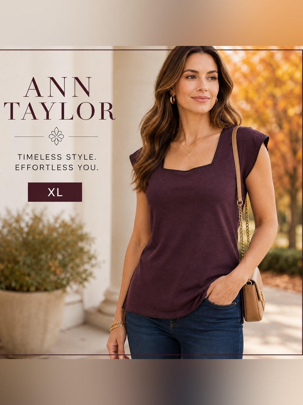 New - Ann Taylor Burgundy Wine Square Neck Cap Sleeve Top XL